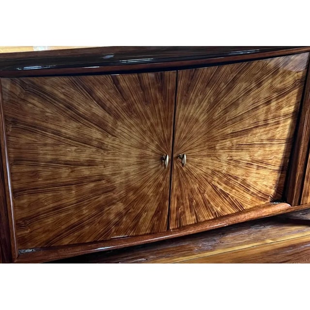 Antique 1940s French Art Deco "Sunburst" Brazilian Rosewood Sideboard 3 drawers 3 shelves Disassemble easily. High lacquer...