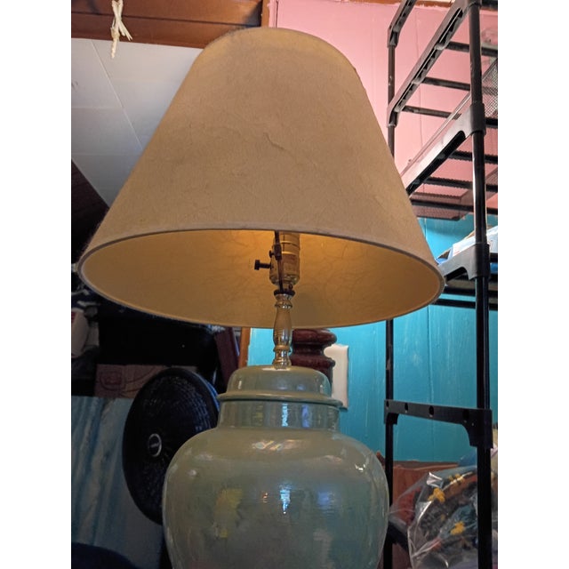 Art Deco Vintage Green Pastel Lamp With Matching Shade For Sale - Image 3 of 4