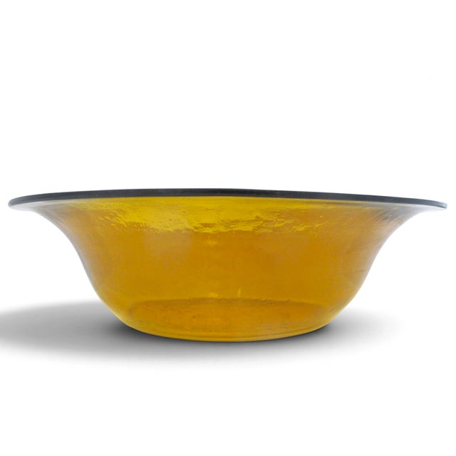Chinese Chinese Amber Yellow Clear Peking Glass Large Rimmed Bowl For Sale - Image 3 of 8