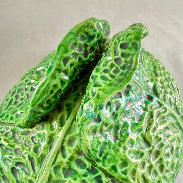 Rustic Portuguese Majolica Cabbage Leaf Tureen, Circa 1930s For Sale - Image 16 of 18