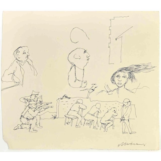 Shooting is a pen Drawing realized by Mino Maccari (1924-1989) in the 1960s. Hand-signed on the lower. Good conditions...