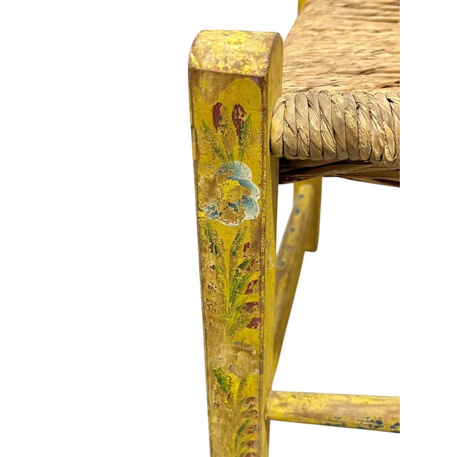 Early 20th Century Yellow Hand-Painted Mexican Folk Art Child’s Chair With Woven Rush Seat For Sale - Image 11 of 14