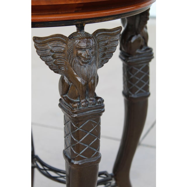 Mid-Century Egyptian Revival Style Round Stone-Top Accent Table With Sculptural Winged Griffins. For Sale - Image 9 of 12