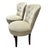 This is a matching pair of mid-century upholstered armless slipper side lounge chairs. They have button tufted backs, a...