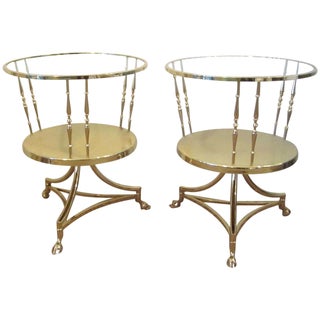 Solid Brass Side Table With Glass Tops - a Pair For Sale