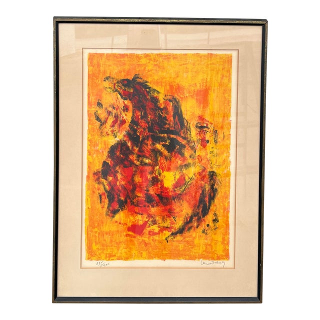 Mid 20th Century Equestrian Horse Abstract Original Print Signed by Lebadang, Framed For Sale