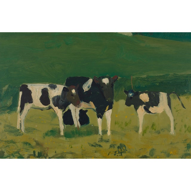 Modern Sigfrid Bengtsson, Calves in the Landscape, 1960s, Oil on Panel For Sale - Image 3 of 10