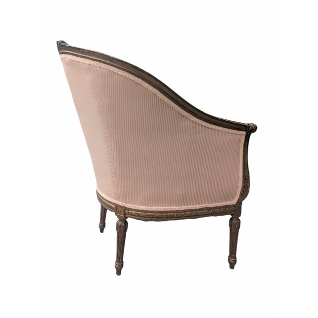 Late 19th Century Bergere Tub Chair With Light Pink Ticking Stripe Upholstery For Sale - Image 11 of 17
