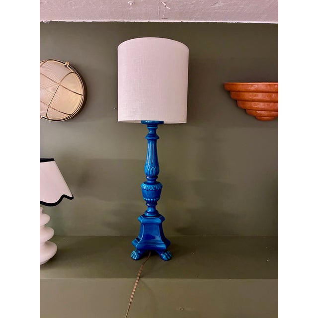 Ceramic Vintage Table Lamp in Turquoise Ceramic by Pol Chambost, 1960 For Sale - Image 7 of 8