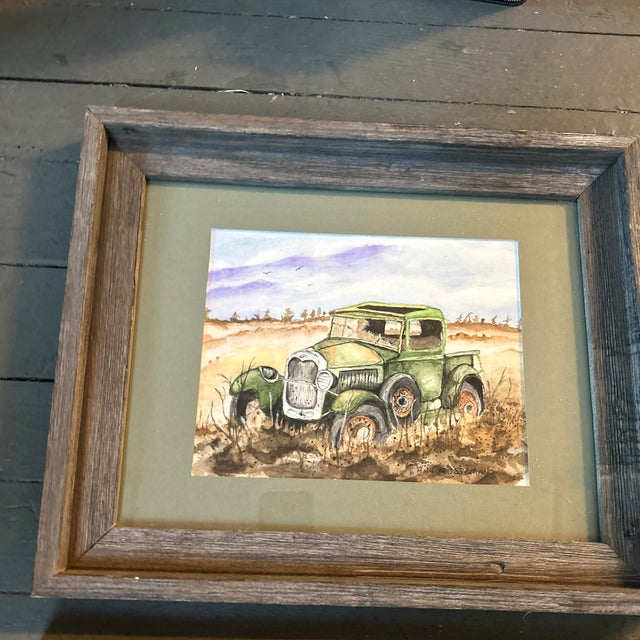 Set of two 1970’s original rustic cozy farm watercolor paintings. Each signed & measure about 9.5x7.5 in mat, and...