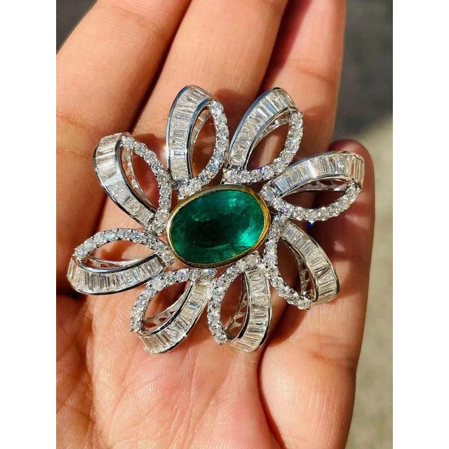 This is part of Chairish’s Fine Jewelry assortment. Emerald Diamond Blooming Floral Brooch Made in 18K Gold which is a...