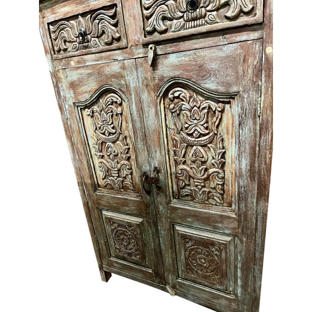 Midcentury Antique Spanish Style Armoire Carved Storage Bar Cabinet For Sale In Orlando - Image 6 of 9
