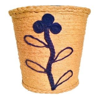 Vintage Flower Design Twine Rope Wrapped Bucket/Container For Sale