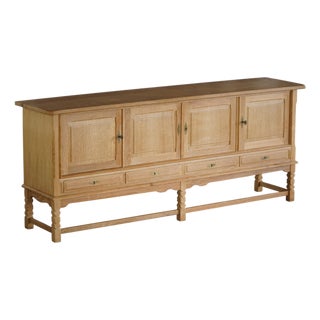 Low Brutalist Sideboard in Oak by Henning Kjærnulf, 1960s For Sale