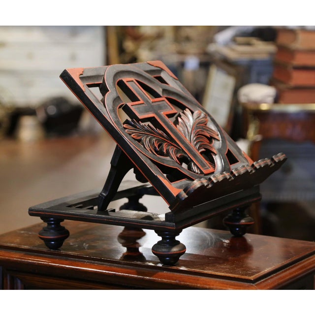 Wood Early 20th Century French Carved Mahogany Folding Bible Book Stand For Sale - Image 7 of 10