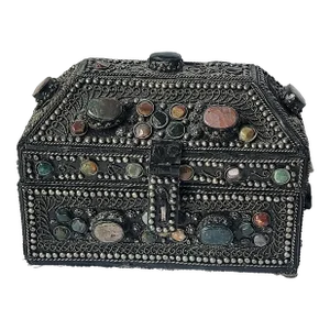 1970s Vintage Agate Inlaid Moroccan Jewelry Box