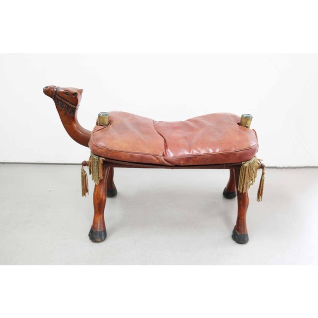 Vintage Egyptian Camel Saddle Stool in Leather and Wood, 1950s For Sale - Image 11 of 11