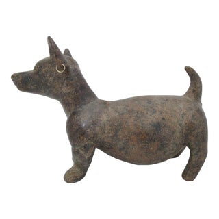 Large Colima Mexican Pottery Reproduction Plump Dog Statue With Earrings For Sale