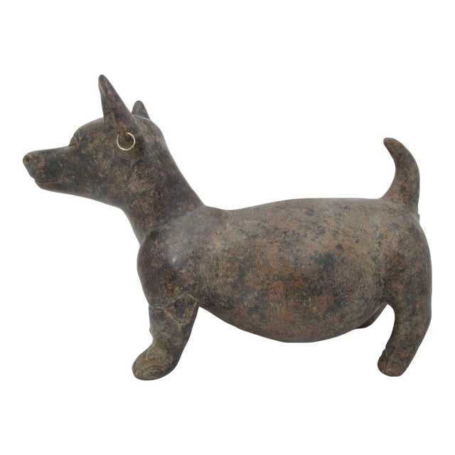 Large Colima Mexican Pottery Reproduction Plump Dog Statue With Earrings For Sale