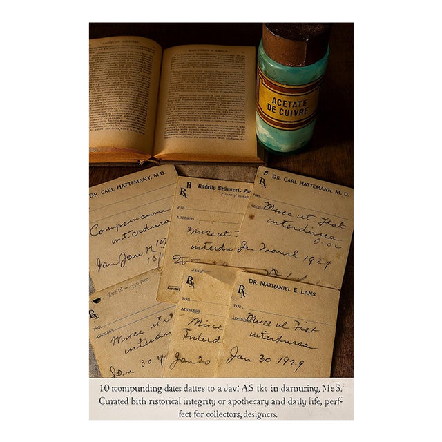 Set of 10 Vintage Compounding Prescriptions – 1929 Medical Ephemera For Sale