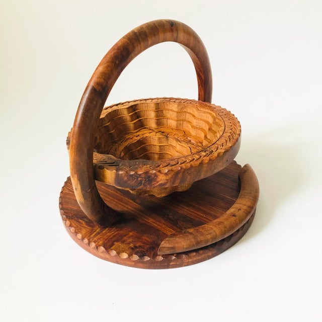 Folding Carved Wood Bowl For Sale - Image 4 of 9