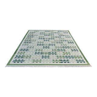 Handmade Cotton Natural Vegetable Dyed Reversible Green Marianne Rug - 8'x10' For Sale