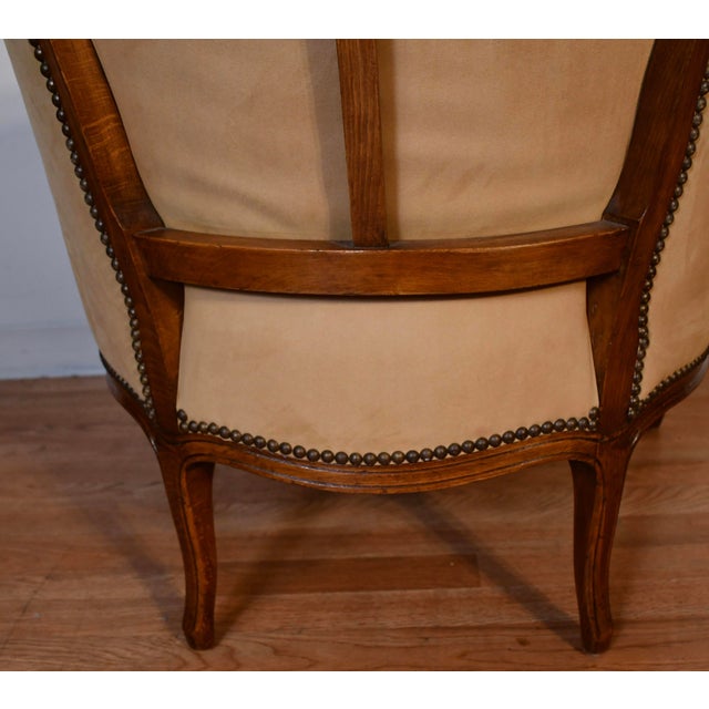 1900 Antique French Louis XV Hand Carved Walnut Living Room Chair / Used Fabric For Sale - Image 15 of 18
