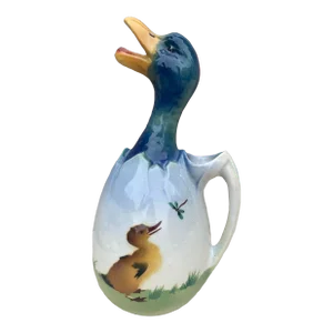 Majolica Duck Pitcher Keller & Guerin Saint Clement, Circa 1900
