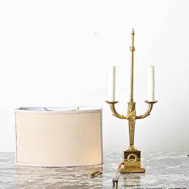 Early 20th Century French Vintage Empire Brass Double Arm Table Lamp For Sale - Image 9 of 9