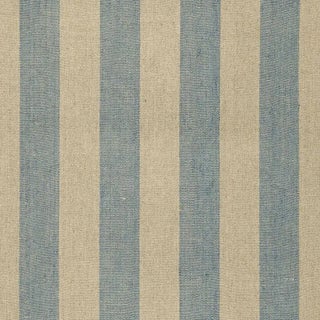 Sample - Schumacher Augustin Linen Stripe Fabric in Denim / Linen For Sale