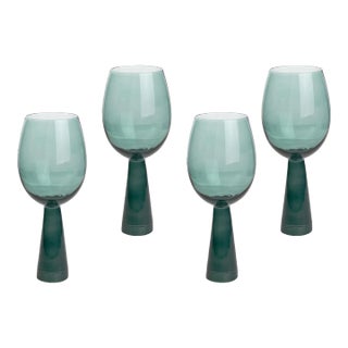 Rose Green Wine Glasses - Set of 4 For Sale
