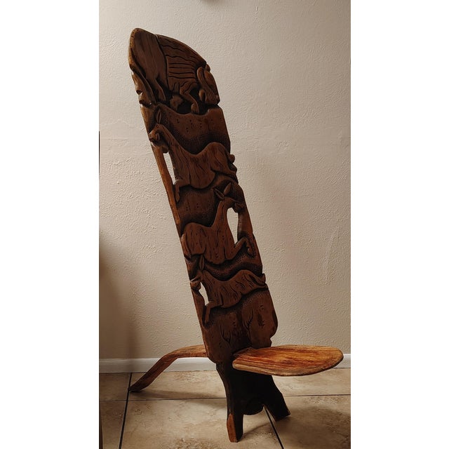 African Chief Hand Carved Chair For Sale - Image 4 of 7