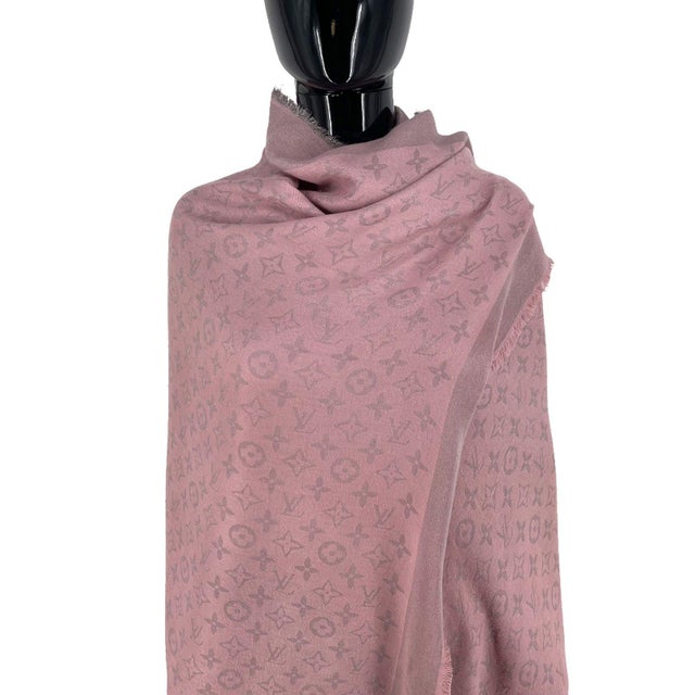 Louis Vuitton Pink Monogram Silk Wool Scarf | Chairish