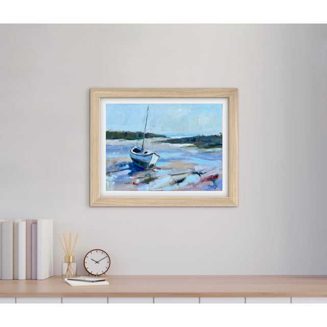 "Low Tide Rest" Boat Impressionist Coastal Sailboat Oil Painting by L. Haas For Sale In Reno/Lake Tahoe - Image 6 of 8