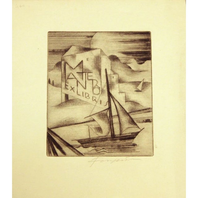 Ex Libris Mantero - Original Etching by M. Fingesten - Early 1900 Early 1900 For Sale