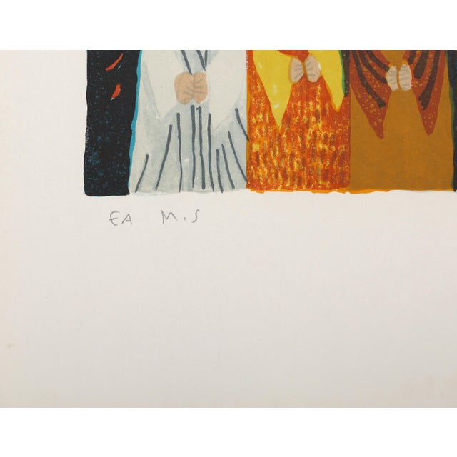 Standing beside one another wearing golden robes, the two red-headed figures in this Judith Bledsoe print either hold or...