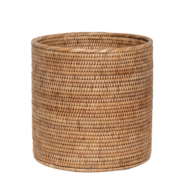 Artifacts Rattan Round Waste Basket For Sale