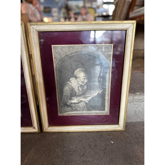 Johann Georg Wille, Two Characters, 1800s, Engravings, Set of 2, in Very Good conditions. Designed before 1890