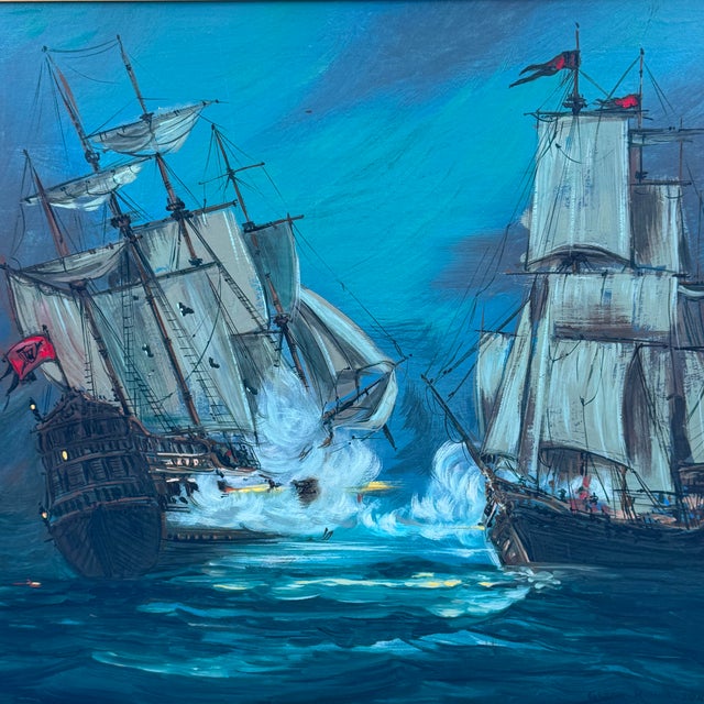 1980s Glenn Richardson Large Naval Battle Seascape Oil Painting For Sale - Image 5 of 12