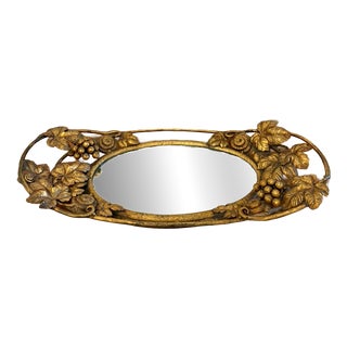 Antique Edwardian Gilt Metal Mirrored Grape Vine Drinks Serving Tray, 1900 For Sale