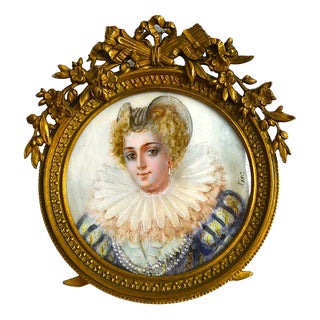 Luc, Miniature Portrait of a Lady in Elizabethan Costume, 1800s, Painting, Framed For Sale