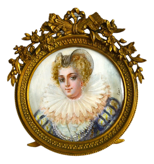Luc, Miniature Portrait of a Lady in Elizabethan Costume, 1800s, Painting, Framed