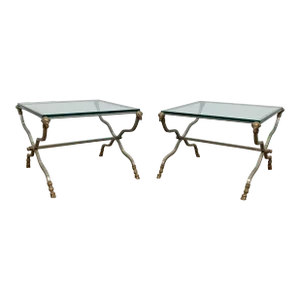 C. 1960s Italian X-Form End Tables With Ram's Head Accents - a Pair