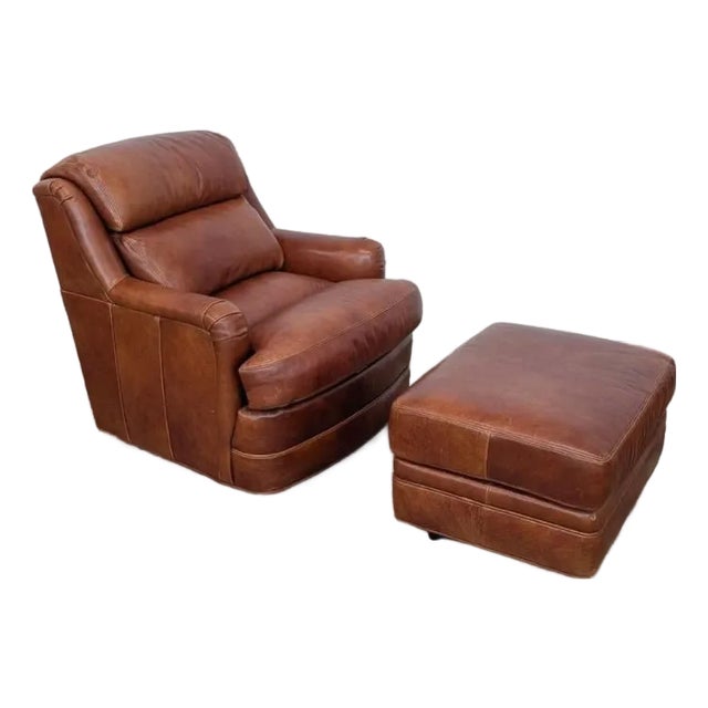 Whittemore-Sherrill Leather Lounge Chair With Ottoman For Sale