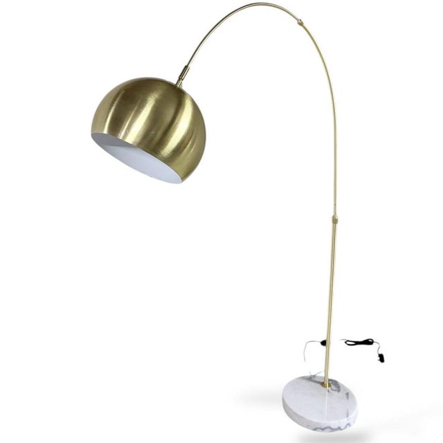 Contemporary Mid-Century Brass Arc Floor Lamp with Marble Base For Sale - Image 3 of 8