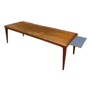 Mid 20th Century Attributed to Johannes Andersen Teak Danish Modern Coffee Table With Pull-Out Laminate Shelf For Sale