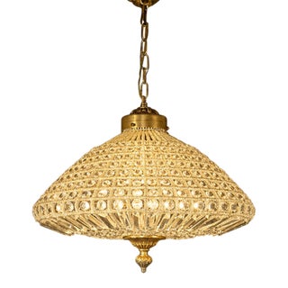 1960 French Gold Bronze Crystal Chandelier 1 Light For Sale