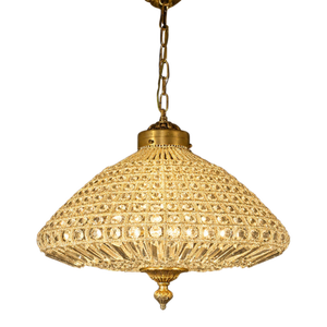 1960 French Gold Bronze Crystal Chandelier 1 Light