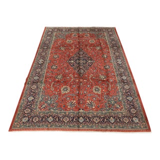 Sarouk Rug 9’5” X 12’6” Red Wool Vintage Traditional Hand-Knotted Carpet For Sale