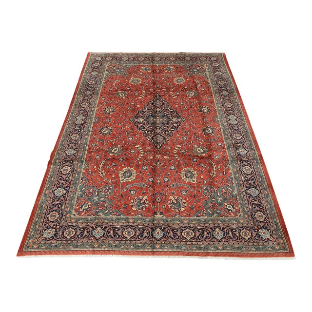 Sarouk Rug 9’5” X 12’6” Red Wool Vintage Traditional Hand-Knotted Carpet For Sale